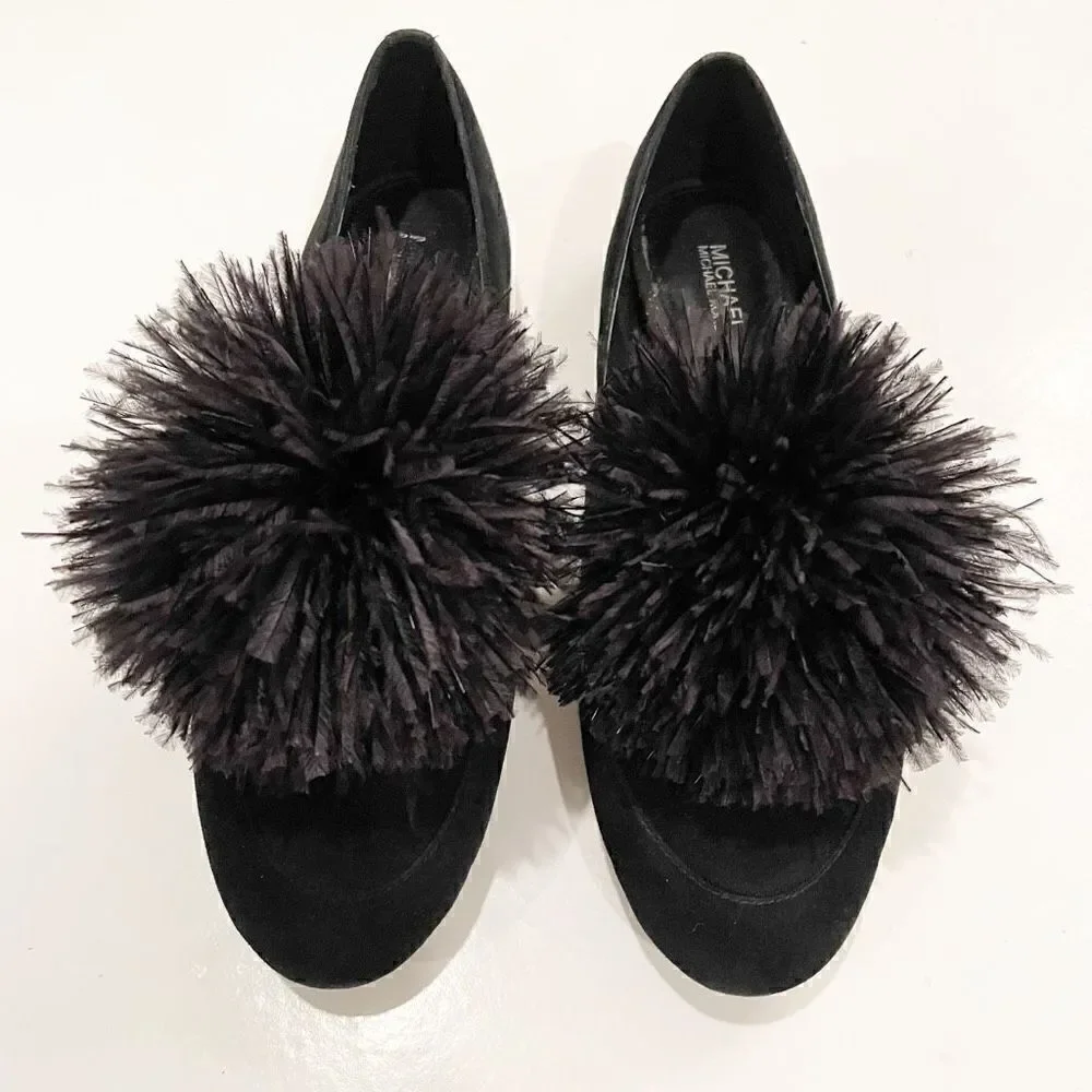 Michael Kors Fara Loafer Slip On Pom Pom Loafer Flats 7.5 Black
